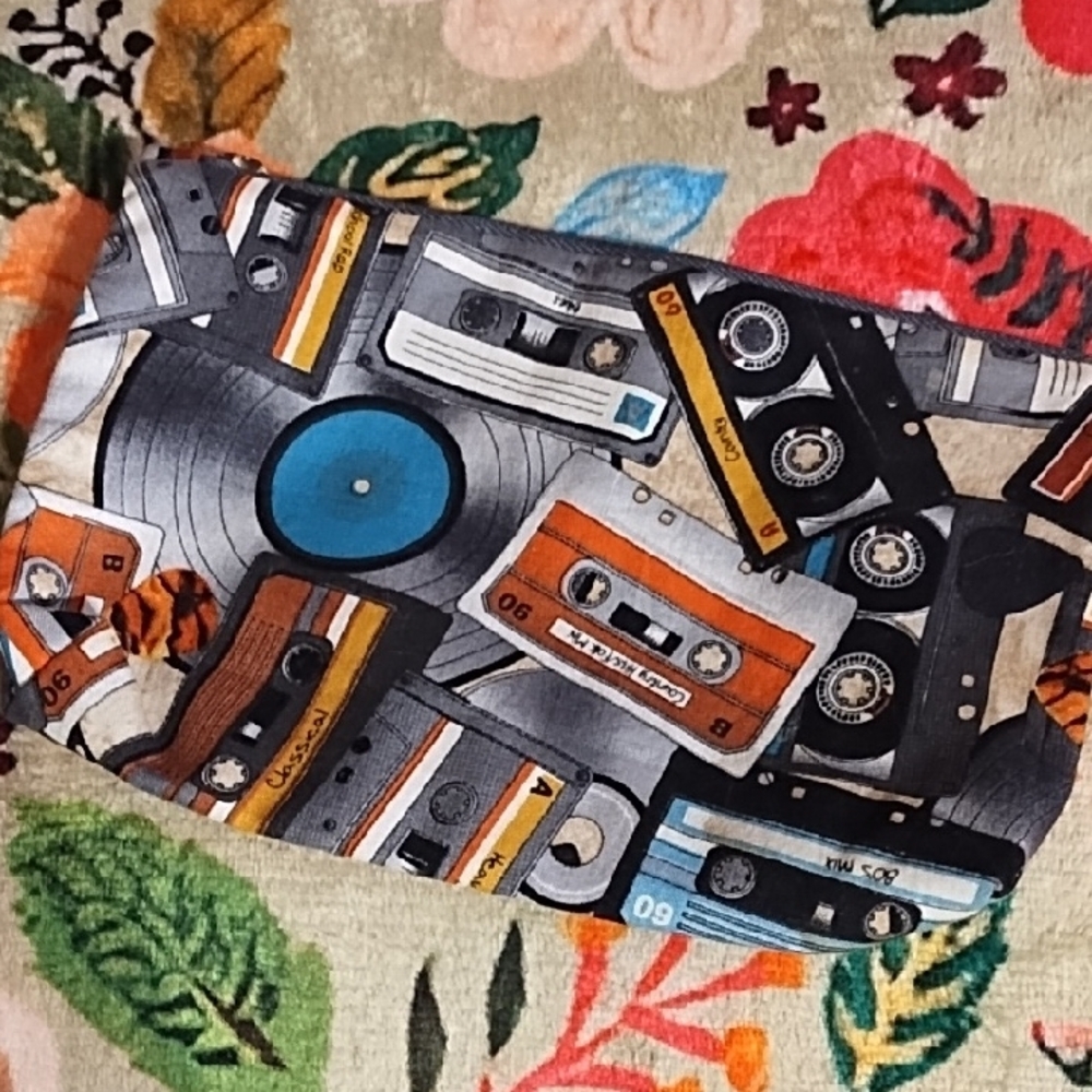 Retro Cassette Print Cosmetic Bag